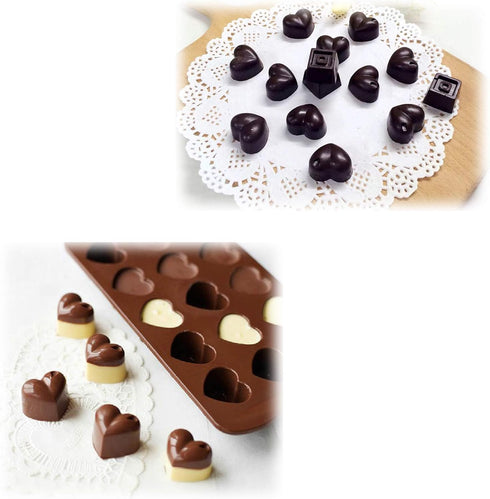 homEdge 15-Cavity Dimpled Heart Shape Chocolate Mold, Silicone Dimpled Valentine Heart Chocolate Gummy and Candy Mold...