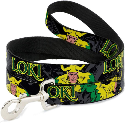 Buckle-Down Pet Leash - LOKI in Action Black/Gray/Yellow/Green - 4 Feet Long - 1" Wide...