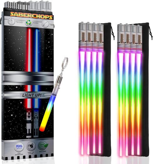 LIGHTSABER CHOPSTICKS LIGHT UP STAR WARS CHOPSTICK LED Glowing Light Saber Chop Sticks REUSABLE Sushi Sabers Cool Fun Geeky STARWARS Chop Stick Se...