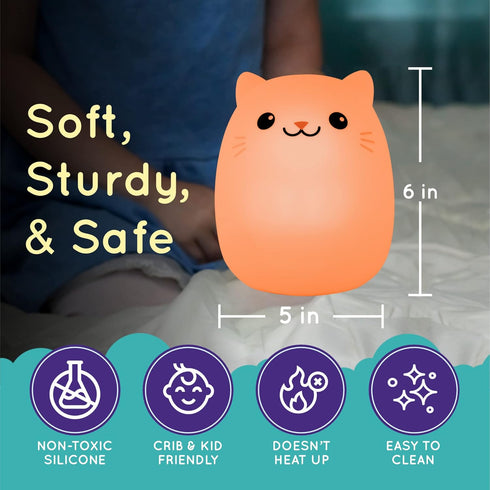 Lumipets Remote Control Silicone Night Light for Kids - Cat Design with 9 Soft Colors & Sleep Timer - Rechargeable, Battery-Operated Lamp for Bedr...