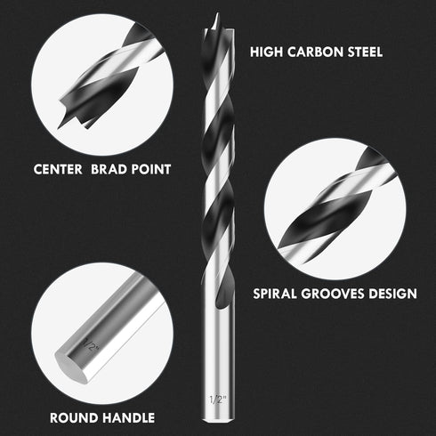 Brad Point Wood Drill Bit Set, 12Pcs Drill Bit Set with Double Flutes Design for Carpenter Woodworking and All Types of Wood (1/8" - 1/2")...