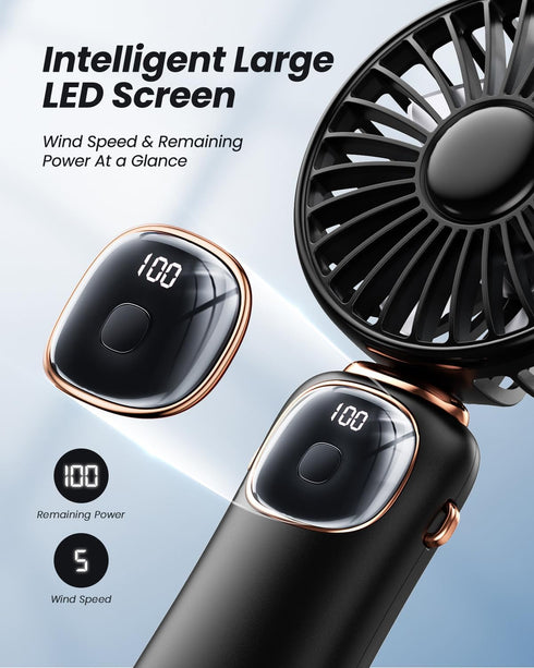 Portable Handheld Fan, 4000mAh Battery Operated 3 in 1 Multifunction Personal Travel Fan with Digital Display, 90° Foldable Desk Fan with Base, 5 ...