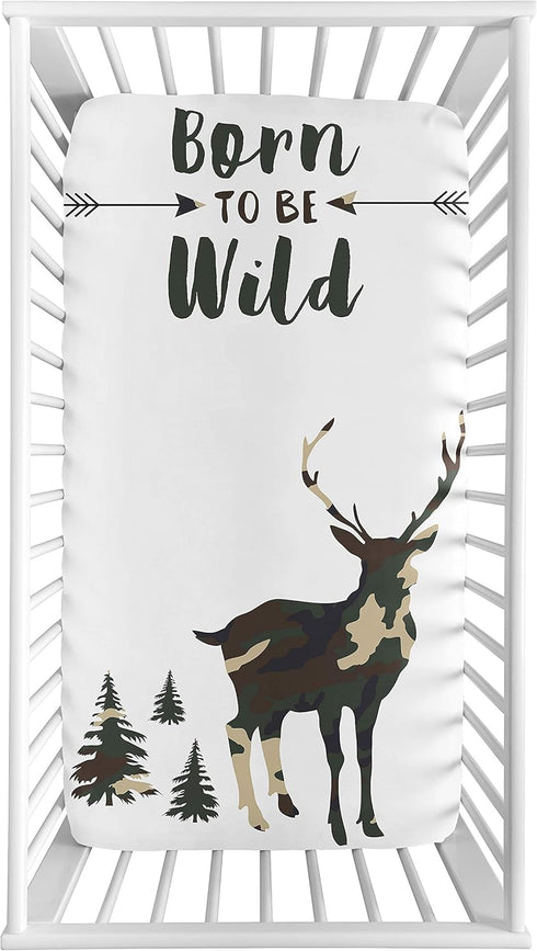 Sweet Jojo Designs Woodland Camo Deer Boy Fitted Crib Sheet Baby or Toddler Bed Nursery Photo Op - Beige, Green and Black Rustic Forest Animal Cam...