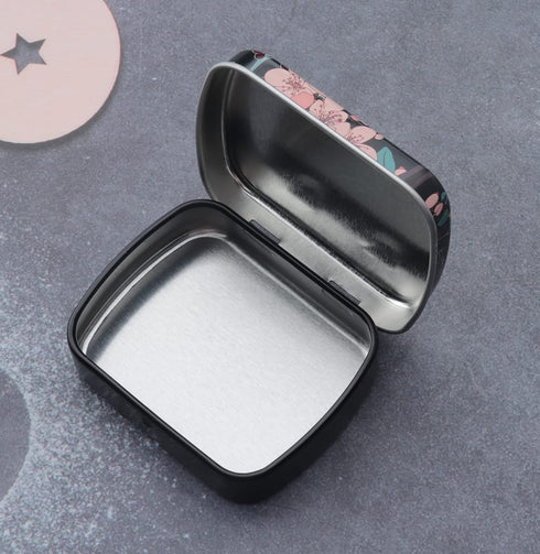 4 Pcs Small Storage Box Metal 6 x 5 x 1.5 cm Rectangle Empty Hinged Tins with Lid Organizers Containers for Earring Crafting Jewely Pills Home Hoo...