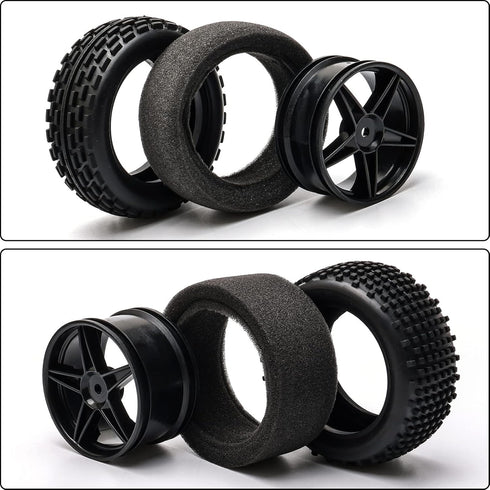 JIUWU 1:10 Scale Off Road RC Buggy Front Wheels and Tyres x4 Black 5 Spoke for HSP...