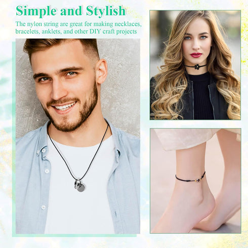 Black Nylon String, Anezus 0.8mm Nylon Thread Chinese Knotting Cord Tarred Twine Outdoor String for Braided Bracelets, Beading, Necklaces, Macrame...