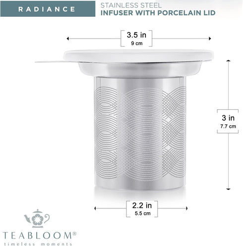 Teabloom Stainless Steel Loose Leaf Tea Infuser with Porcelain Lid/Coaster - Fits Most Mugs and Cups...