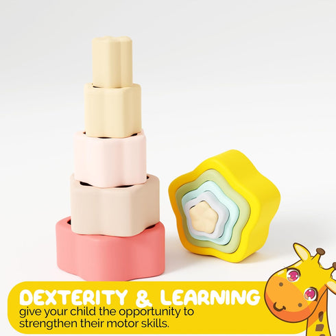Soft Silicone Stacking Toys for Toddlers 1-3 Star Shaped Stacking Toy Engaging Montessori Toys Educational Set for Babies and Toddlers Nesting Toy...