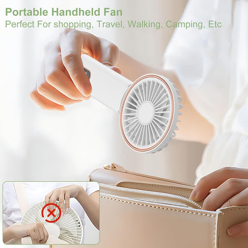 Mini Handheld Fan, Powerful Handheld Fan, Small Battery Operated Fan with LED Display, 4 Speed Adjustable, Lightweight Rechargeable Fan for Stylis...
