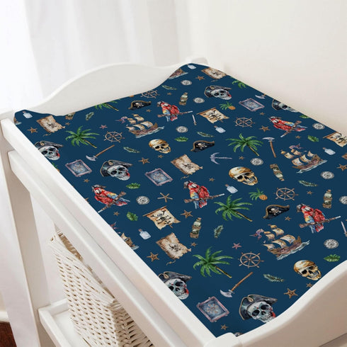 Ocean Pirate Ship Skull Parrot Palm Trees Changing Pad Covers for Boys 32''x16'' Fun Boy's Nautical Nursery Fitted Diaper Change Table Sheets Mats...