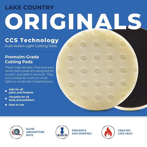 5.5" CCS White Polishing Foam Pads. (Pack of 2). Lake Country Original CCS White Polishing pad Safe for All finishes and Painted Surfaces. Fits 5"...