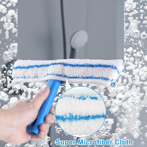 Window Cleaning Combo(12IN), Silicon Window Squeegee + Microfiber Glass Wiper, Professional Window Cleaner for Bathroom, Shower, Car, Glass...