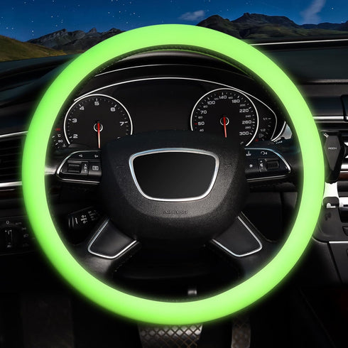 KAFEEK Noctilucent Steering Wheel Cover Glow at Night, Elastic Silica Gel, Cool in Summer, Universal 15 inch,Fluorescent Green...