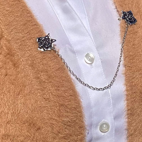 Evelots Rose Sweater/Collar Clip with Chain-Vintage Look Dress/Blouse/Cardigan...