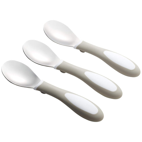 ECR4Kids My First Meal Pal Stainless Steel Spoons, Toddler Silverware, White, Light Grey, 3-Pack...