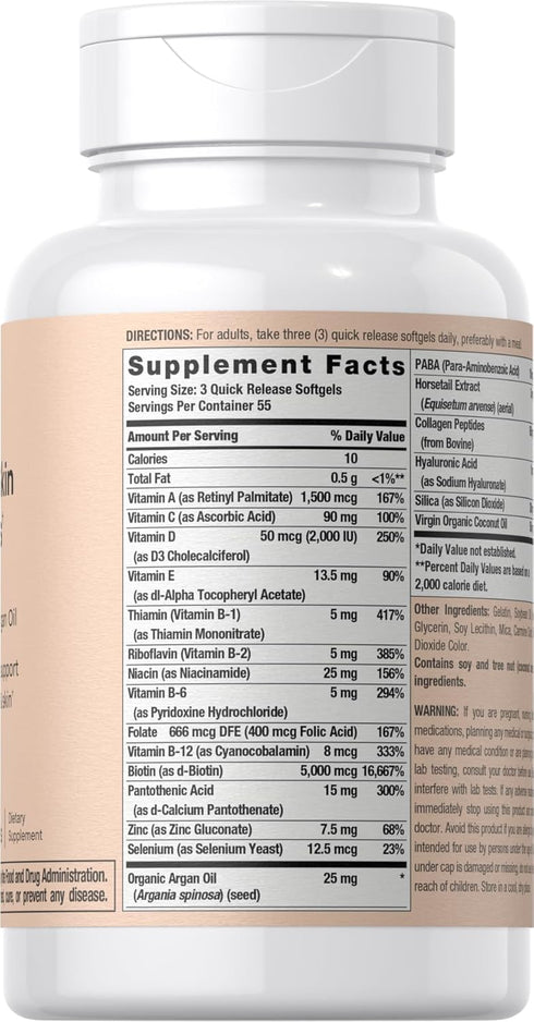Hair, Skin and Nails Vitamins | 165 Softgels | with Biotin, Collagen & Moroccan Argan Oil | Non-GMO & Gluten Free Supplement for Men and Women...