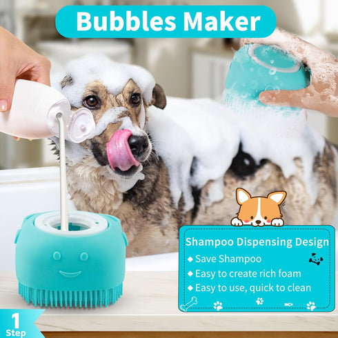 3PCS Dog Bath Brush | Dog Shampoo Brush | Dog Scrubber for Bath | Dog Bath Brush Scrubber | Dog Shower/Washing Brush with Adjustable Ring Handle f...