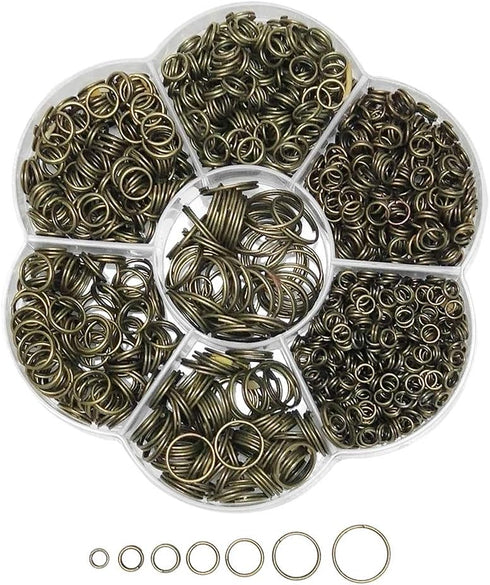 Chenkou Craft 1310pcs in Box 7 Sizes Split Double Loops Jump Rings & Ring Jewelry Keychain Making from 4mm to 12mm with 1 pc Clear Box (Bronze, Mi...
