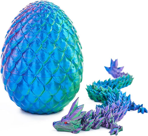 3D Printed Dragon Egg Toy 12" Crystal Articulated Dragon with Eyes Decor Collectible...
