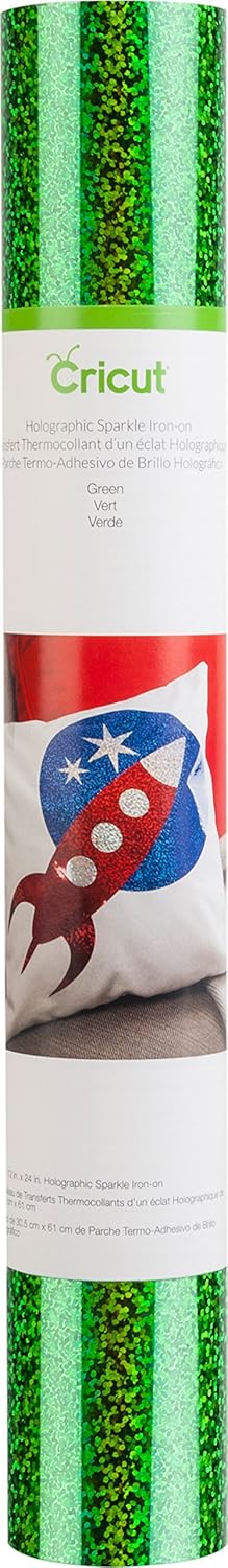 Cricut Holographic Sparkle Iron On, Green - 2ft Roll (12'x24') - HTV Heat Transfer Vinyl for Shirts, Apparel, Hats & More - Compatible with Cricut...