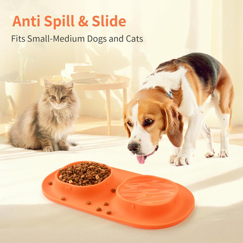 Dog Food Water Bowls for Puppy - Small Medium Dogs Feeder Bowl Mat No-Spill and Non-Skid Dog Dish Pet Feeding Station,Orange...