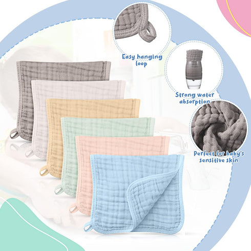 Irenare 6-Piece Large 20x10 Inch Muslin Burp Cloths - Multi-Color, Classic Pattern, Soft Cotton, Absorbent Layers, Baby Burping Cloths, Washcloths...