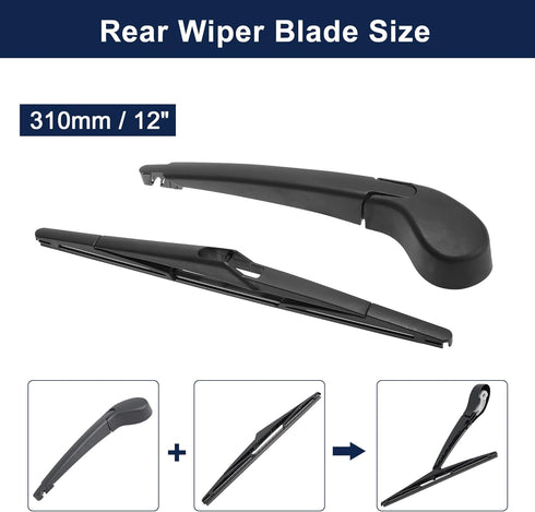X AUTOHAUX Rear Windshield Wiper Blade Arm Set for Ford Focus MK3 11-18...