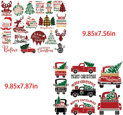 Xmas Iron on Stickers Christmas Patches Santa Claus Decals Snowman Deer Christmas Hat Christmas Tree Bell Penguin Pickup Gloves Heat Transfer Appl...
