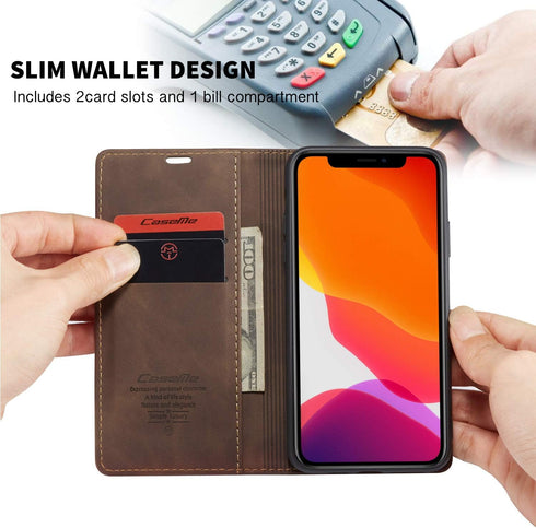 SINIANL iPhone 11 Pro Max Leather Case - Folding Flip Case with Kickstand, Credit Card Slot, Magnetic Closure - Protective Cover for iPhone 11 - C...