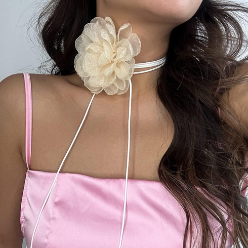 Salircon Big Rose Flower Choker Necklaces for Women Y2K Yarn Floral Velvet Choker Neckband Accessories for Dress...