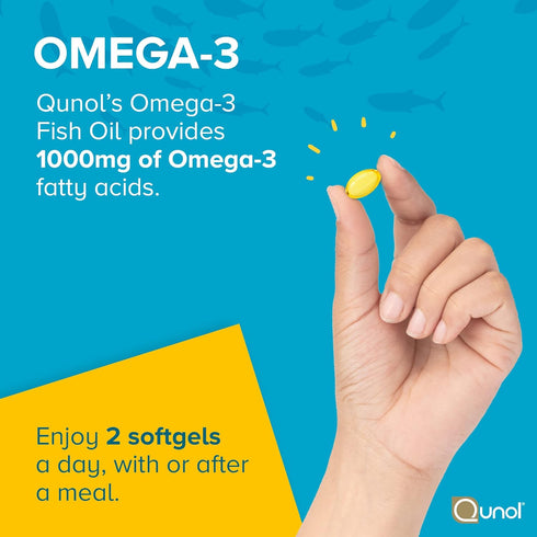 Qunol Fish Oil Omega 3 Mini Softgels, 1000mg Omega 3 EPA + DHA, Ultra Pure Supplements, Heart Health Support, Lemon Flavor, Easy to Swallow Minis,...