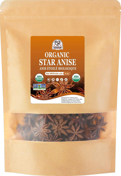 52USA Organic Star Anise, 4 Ounce (Pack of 1), NON-GMO Verified Chinese Star Anises Whole, Dried Star Anise Pods for Tea and baking...