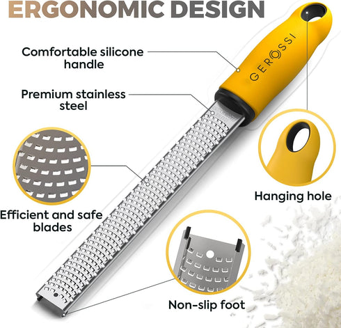 Stainless Steel Cheese and Citrus Zester Grater w/Extra Sharp Blade - Perfect for Lemons, Parmesan, Garlic, Chocolate - Spice Up any Kitchen Dish ...