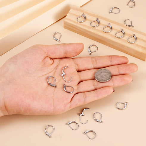 Pandahall 100pcs Stainless Steel Lever Back Hoop Earrings Surgical Earring Components for Jewelry Makings 13x10x1.5mm...
