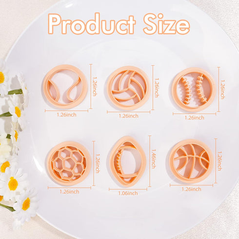 Puocaon Sports Polymer Clay Cutters - 6 Shapes Sports Balls Clay Cutters for Polymer Clay Earrings Making, Football Baseball Shapes Polymer Clay C...