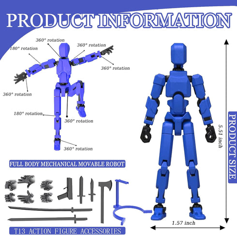 T13 Action Figure Set 3D Printed Multi-Jointed Movable T13 Lucky 13 Dummy 13 Nova 13 Robot 13 Action Figure (Blue)...