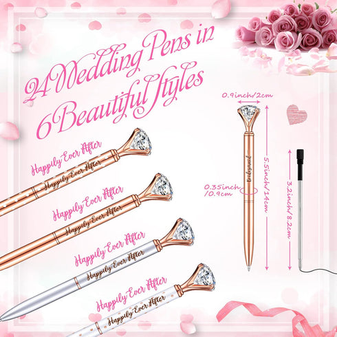 Yexiya Bridal Shower Gifts for guests Diamond Pens Wedding Rose Golden Crystal Ballpoint Pens Bling Happily Ever After Pens for Bridal Shower Brid...
