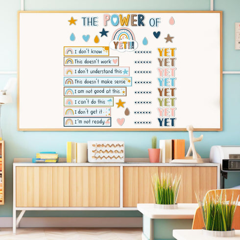 Boho The Power of Yet Classroom Bulletin Board Decoration Rainbow Motivational Growth Mindset Cutouts Boho Rainbow Inspirational Wall Decor for El...