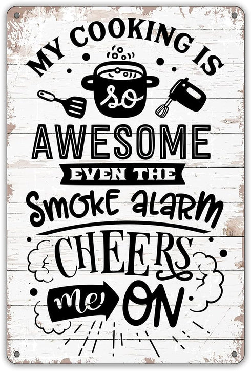 QIONGQI Funny Kitchen Quote My Cooking is Awesome Metal Tin Sign Wall Decor Retro Kitchen Signs with Sayings for Home Kitchen Decor Gifts...