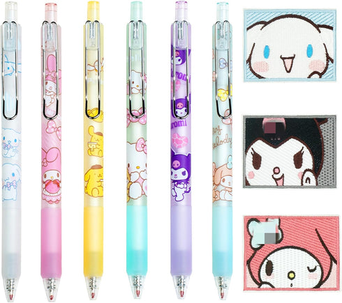 6 Pcs Cartoon Ballpoint Pens Anime Gel Ink Pen Black 0.5mm Melody Kitty Gifts Cute Kawaii School Supplies Set For Kid Teen Girls Students...