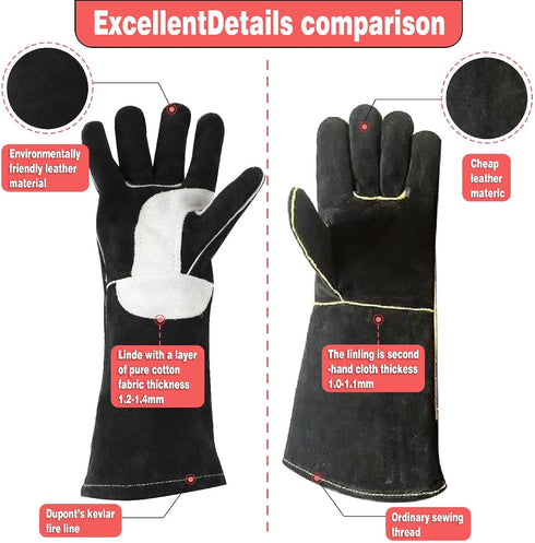YESWELDER Leather Forge MIG Welding Gloves, Heat Fire Resistant Welders Gloves, Black, also Perfect for Grill/BBQ/Wood Stove/Oven/Fireplace/Cuttin...