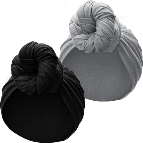 SATINIOR 2 Pieces Stretch Head Wrap Scarf Stretchy Turban Long Hair Scarf Wrap Solid Color Soft Head Band Tie for Women (Black, Grey)...