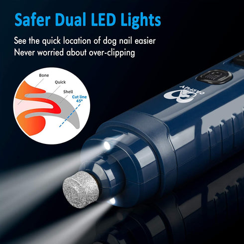 Casfuy Dog Nail Grinder with 2 LED Light - 4.8V Super Powerful 2-Speed Electric Pet Nail Trimmer for Medium Large Dogs Quiet Rechargeable Painless...