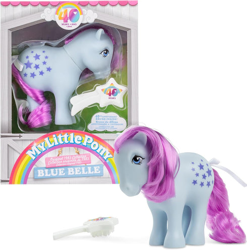 My Little Pony, 40th Anniversary 4-Inch Blue Belle, Original 1983 Collection, Long, Brushable Mane and Tail, Action Figure, Great for Kids, Toddle...
