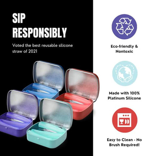 GoSili Reusable Silicone Straws, Reusable Silicone Travel Straw with Case, Flexible, Collapsible Straws for Tumblers Dishwasher Safe, No-brush Nee...