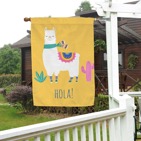 Moslion White Llama House Flag 28x40 Inch Alpaca Cactus Cute Animal Ethnic Scarf Hola Hello Yellow Large Yard Garden Flag Double-side Banners for ...