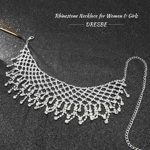 DRESBE Rhinestone Necklace Crystal Choker Necklaces Prom Necklace Chain Party Neck Jewelry for Women...