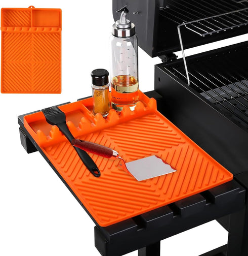 Silicone Griddle Tools Mat for Blackstone - 3 in 1 Grill Side Shelf Mat, Large Silicone Spatula Mat with Drip Pad, Grill BBQ Caddy Utensils Holder...