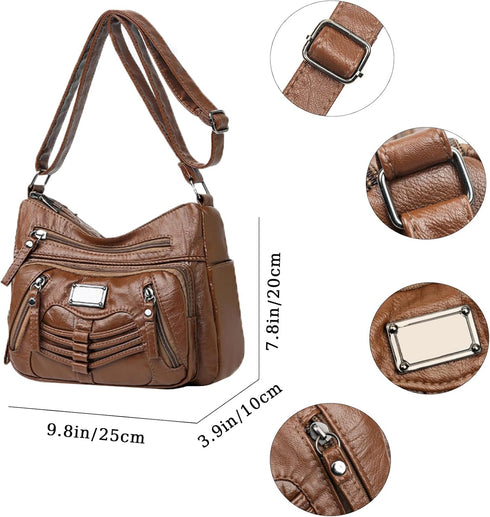 Womens Crossbody Bag Soft Leather Handbags Multi Pocket Satchel Waterproof Hobo Shoulder Bag Messenger Bag...