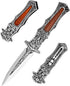 Folding Knife Stainless Steel Blade with 3D Retro Embossed Pattern, Pocket Clip for Men,Sharp Camping Survival Hiking Knives (Sword Type)...